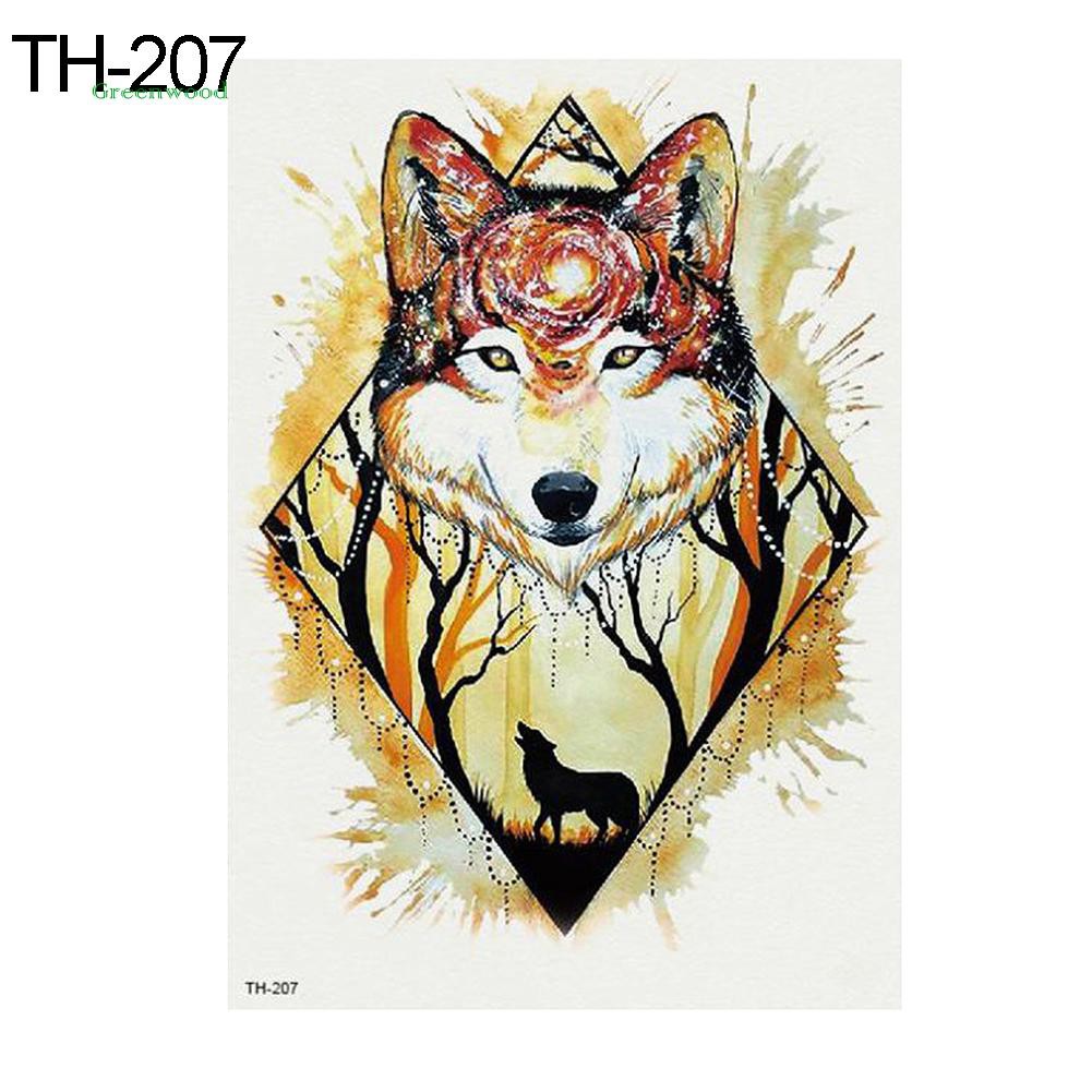 Stiker Tato Temporer Gambar Kepala Serigala Anti Air Untuk Unisex