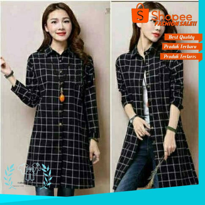 TUNIK WANITA REMAJA MUSLIMAH [tunik Ribana kotak RO] tunik wanita katun hitam PENDEK DISKON