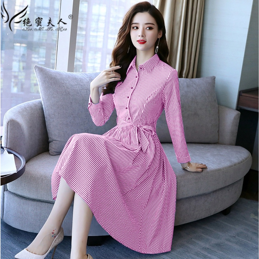 [HNFK] Dress Gelia Dress Korea / Baju Dress Wanita Kekinian / Longdress / Dress Salur / Dress Pesta