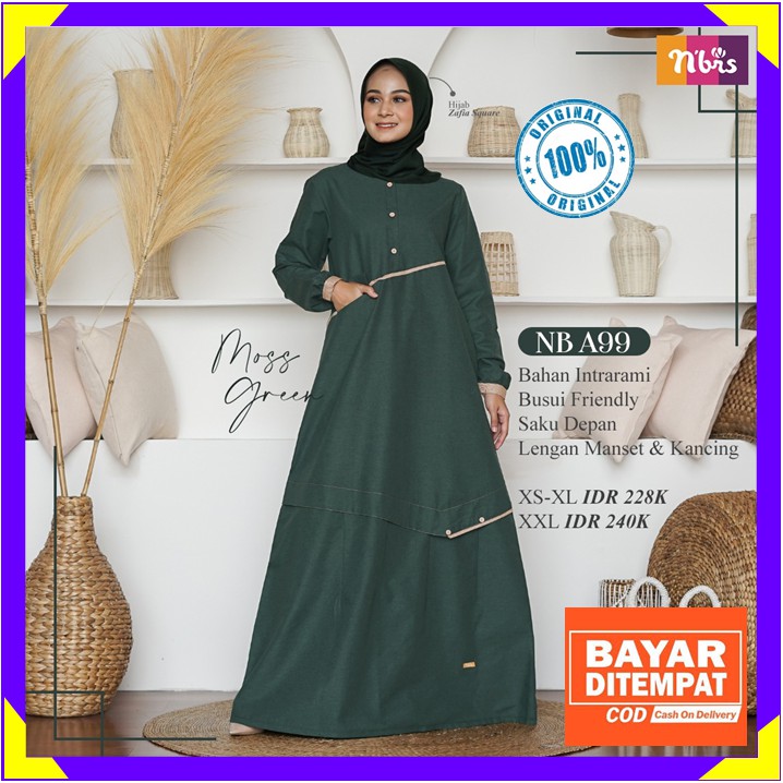 Baju Gamis Nibras Terbaru 2021 Pakaian Dres Dress Wanita Dewasa Muslim Busui Promo Moss Green NBA99 