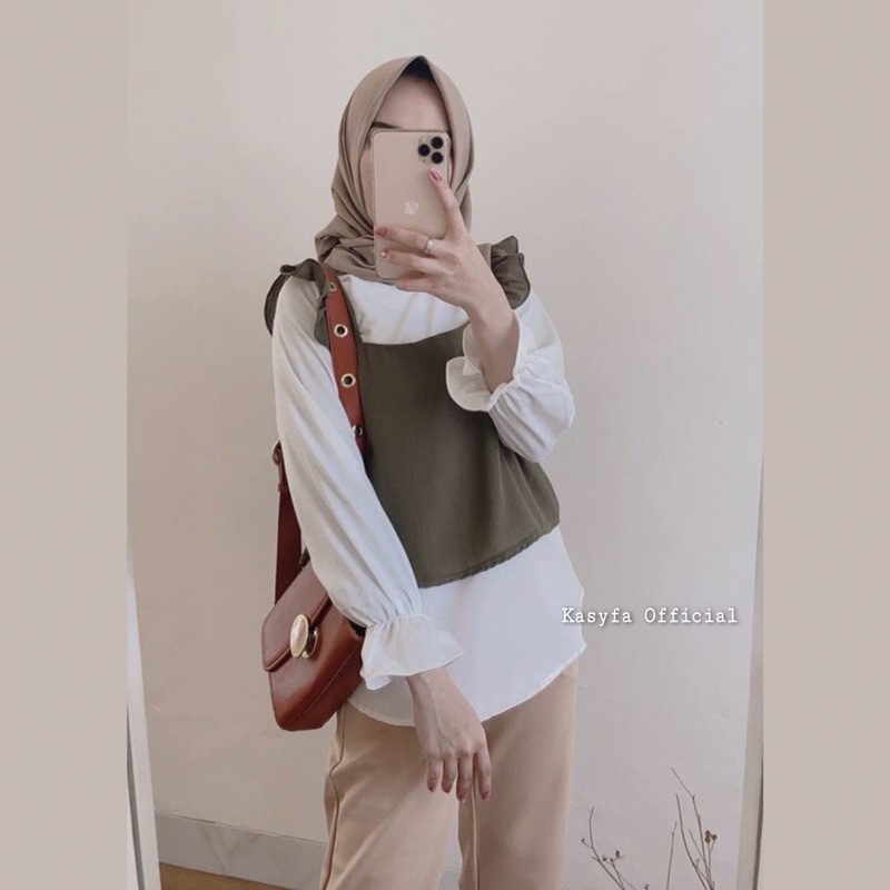 LILLY BLOUSE 2IN1 // SET BLOUSE PUTIH ROMPI WARNA