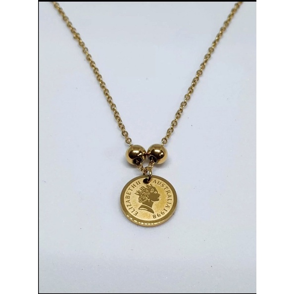 KALUNG WANITA ASLI TITANIUM LIONTIN KOIN 2 SISI/ PERHIASAN WANITA ASLI TITANIUM
