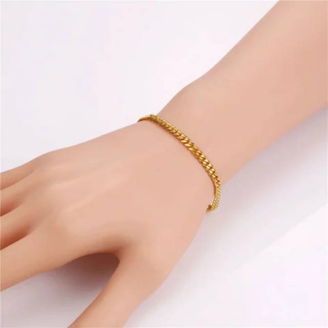Gelang Pria Wanita Rantai Gold Kecil Titanium Emas