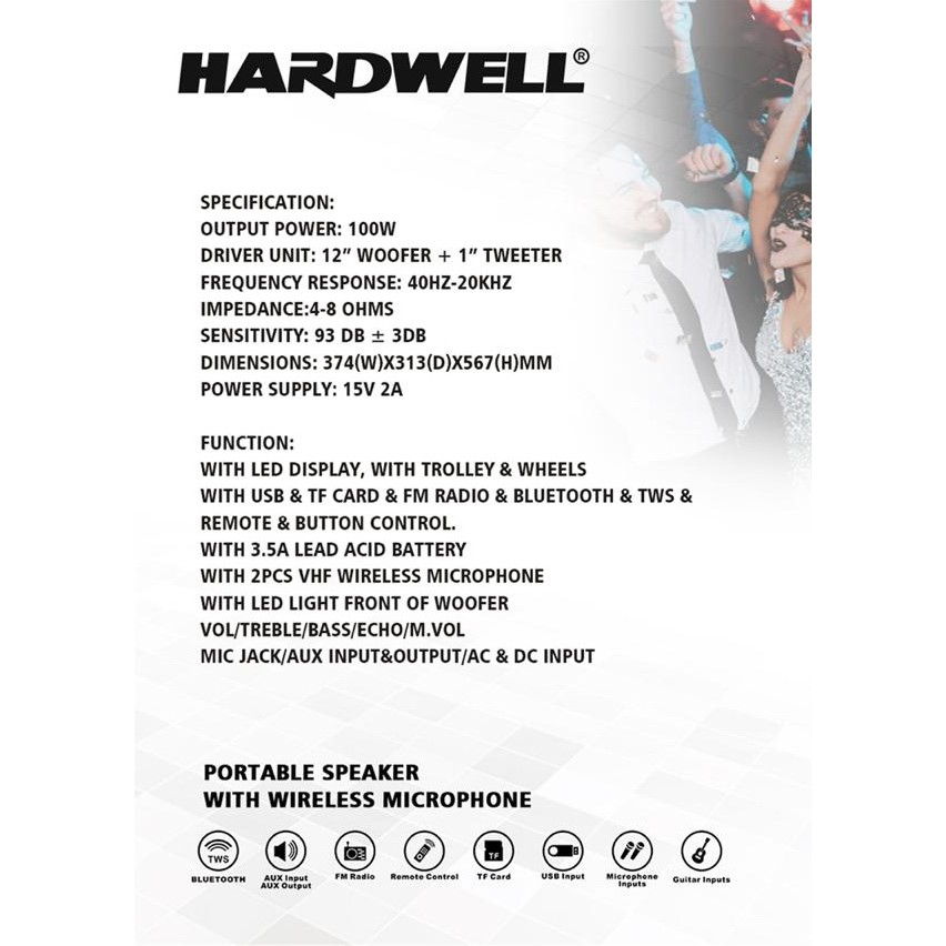 Speaker Portable Wireless Hardwell HF 12A - HF 12 A Original