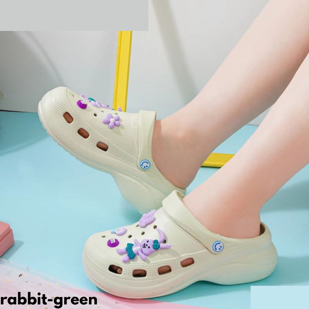 SANDAL BAIM WANITA DESIGN CANTIK FREE JIBBITZ KEKINIAN HIGHSOLE BAHAN RUBBER IMPORT RABBIT