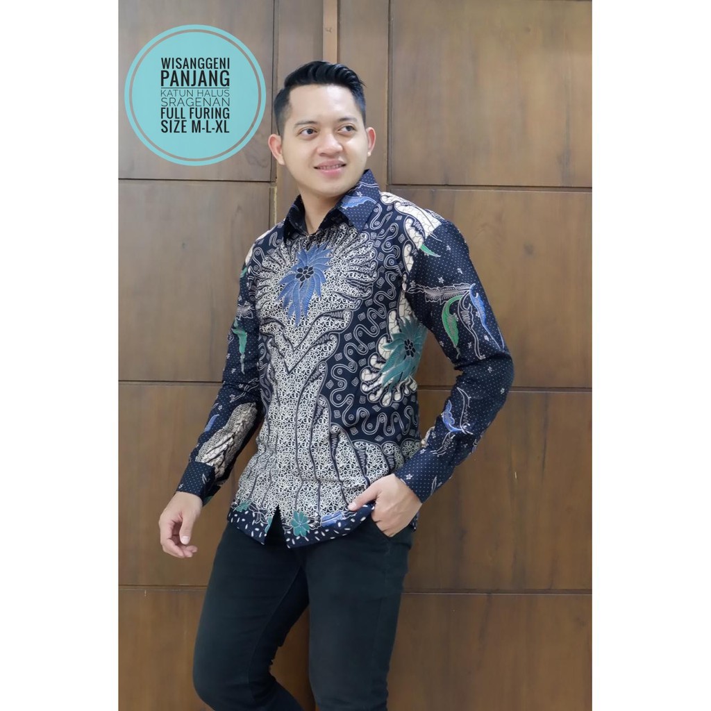 Kemeja Baju Batik Pria Lengan Panjang PREMIUM Modern LAPIS FURING WISANGGENI HITAM Murah SUKET SEGORO