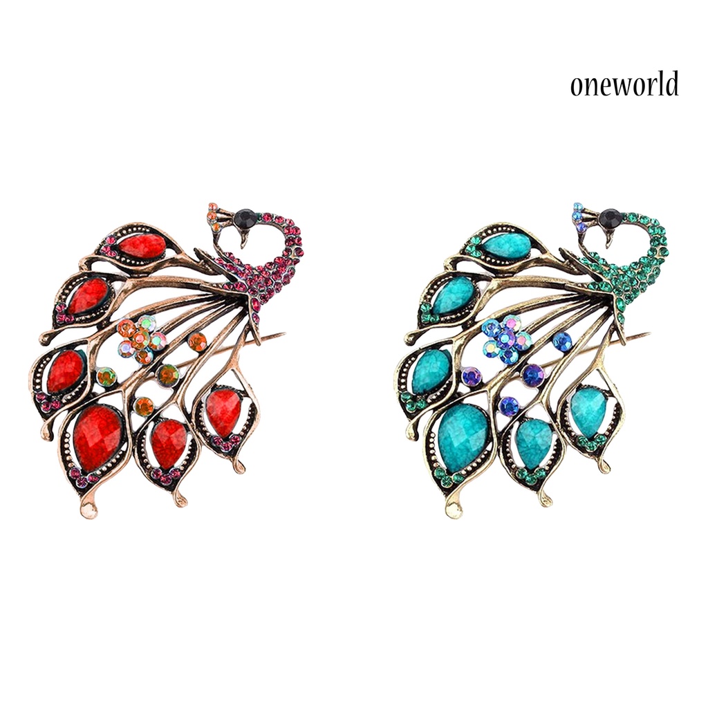 OW@ Brooch Rhinestone Decor Peacock Shaped Alloy Women Fashion Brooch Buckle for Scarf