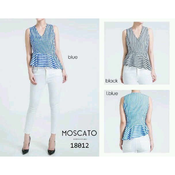 MOSCATO 18012 7a Blus Kutung Import / Blus Motif Garis / Blus V-neck