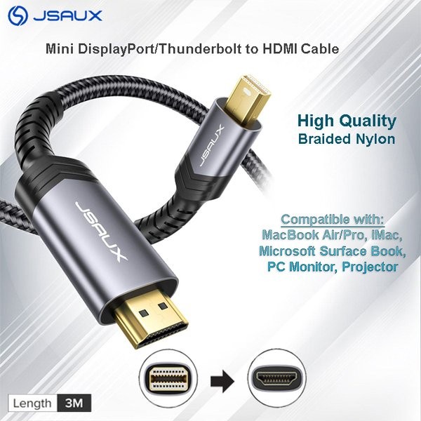 Thunderbolt Mini DisplayPort to HDTV 3 Meter Converter Adapter/ MINI DP TO HDMI 3M JSAUX