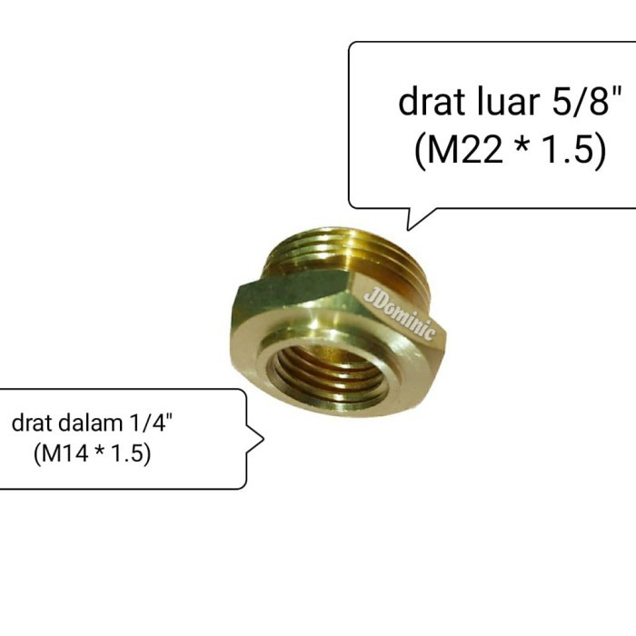 konverter drat luar 5/8" (M22 * 1.5) - drat dalam 1/4" (M14 * 1.5)