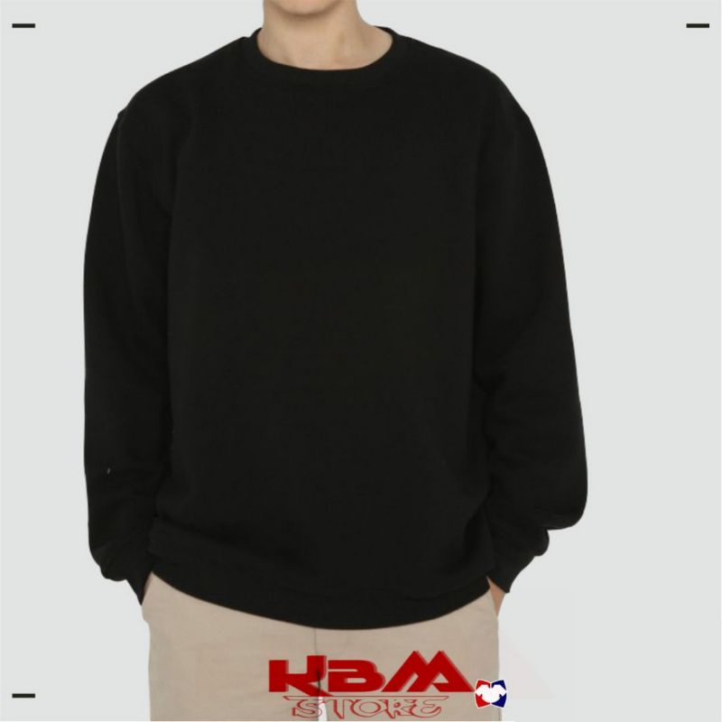 SWEATER CREWNECK POLOS TEBAL | UNISEX BASIC SWEATER POLOS PRIA WANITA (HITAM)