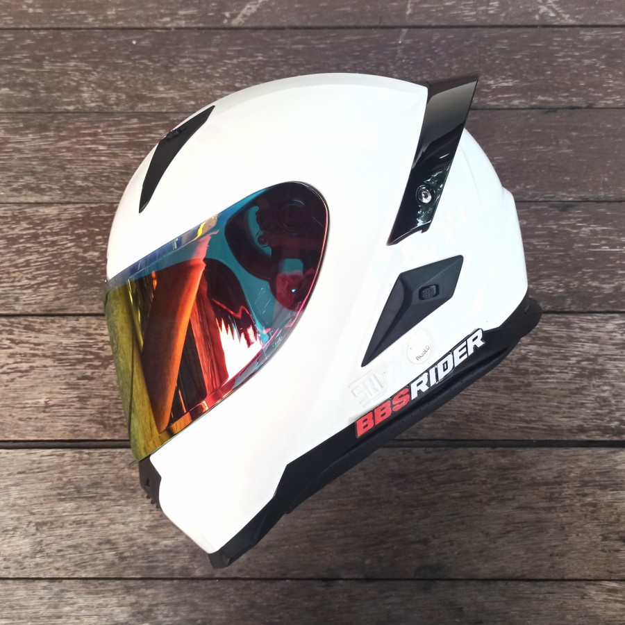 Helm Snail FFS1 White Glossy Flat Visor Iridium Red