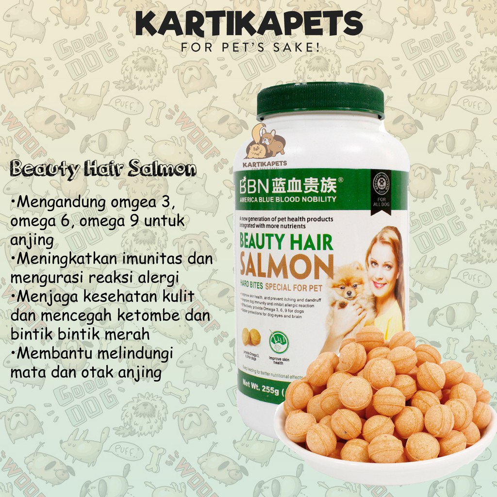 BBn beauty hair salmon tablet. vitamin bulu anjing