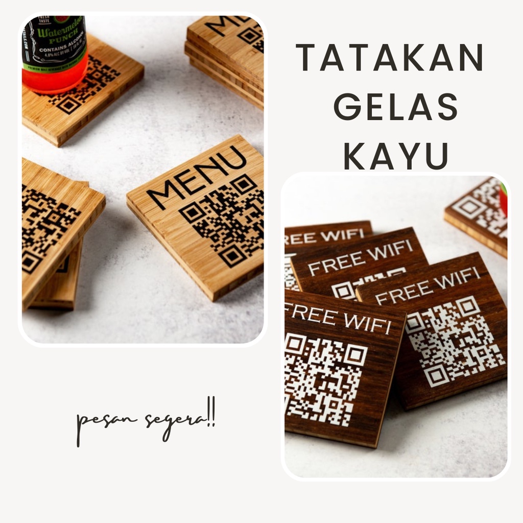 Tatakan gelas kayu QR Code Wood Coasters