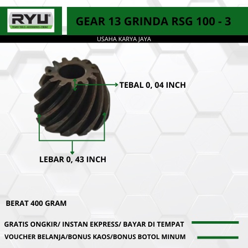 PROMO MURAHH Gigi Nanas Grenda RYU Spiral Bevel Gear 13 RSG100-3 Original Terbaru Gear Spiral Mesin 