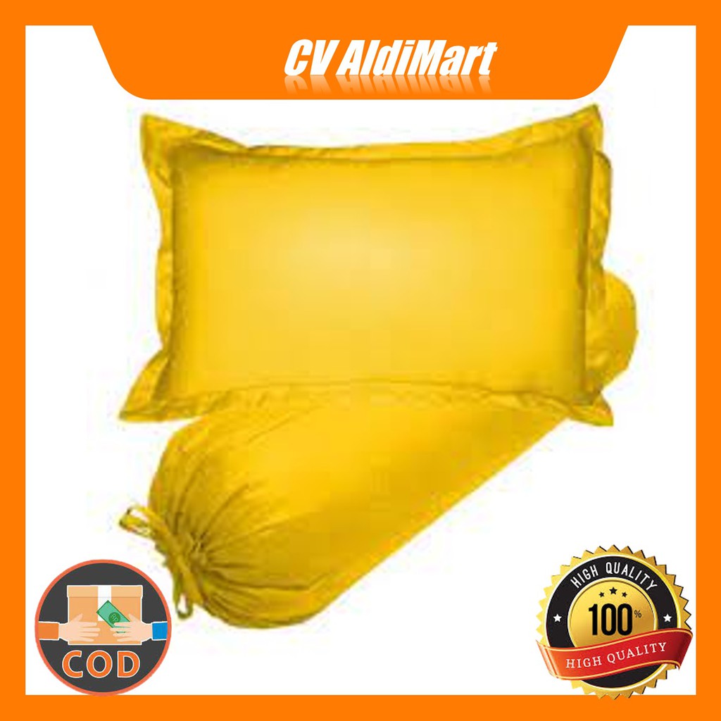 1 Set Sarung Bantal Guling Bahan Katun Polos Warna Kuning READY.