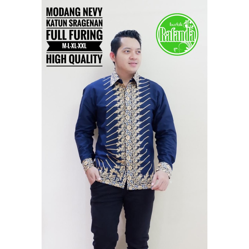 MODANG NAVY RAFANDA KEMEJA BATIK PRIA SOLO LENGAN PANJANG FULL FURIN MENERIMA PESANAN SERAGAM BATIK