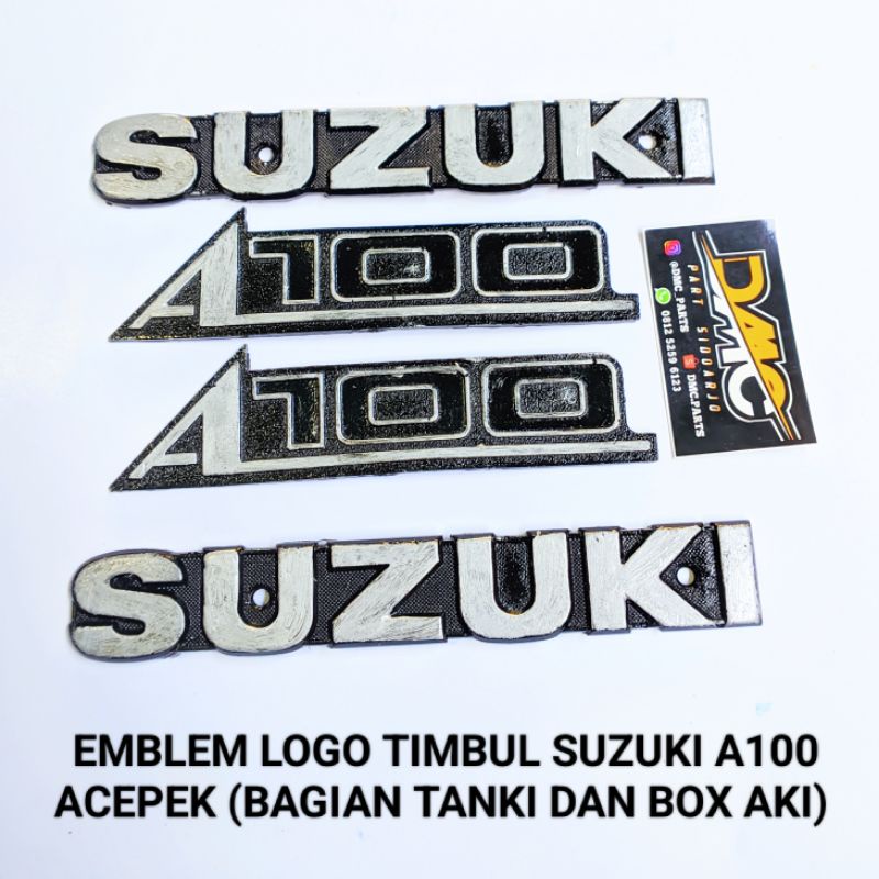 EMBLEM LOGO TIMBUL SUZUKI A100 ACEPEK A 100 (BAGIAN TANKI DAN BOX AKI) bisa pilih