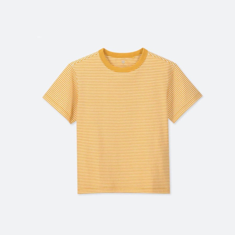 Kaos Katun Anak Laki Perempuan Unisex Uniqlo Basic Stripe Pocket Yellow 2y 6y / Kado Baju Kaos Celan