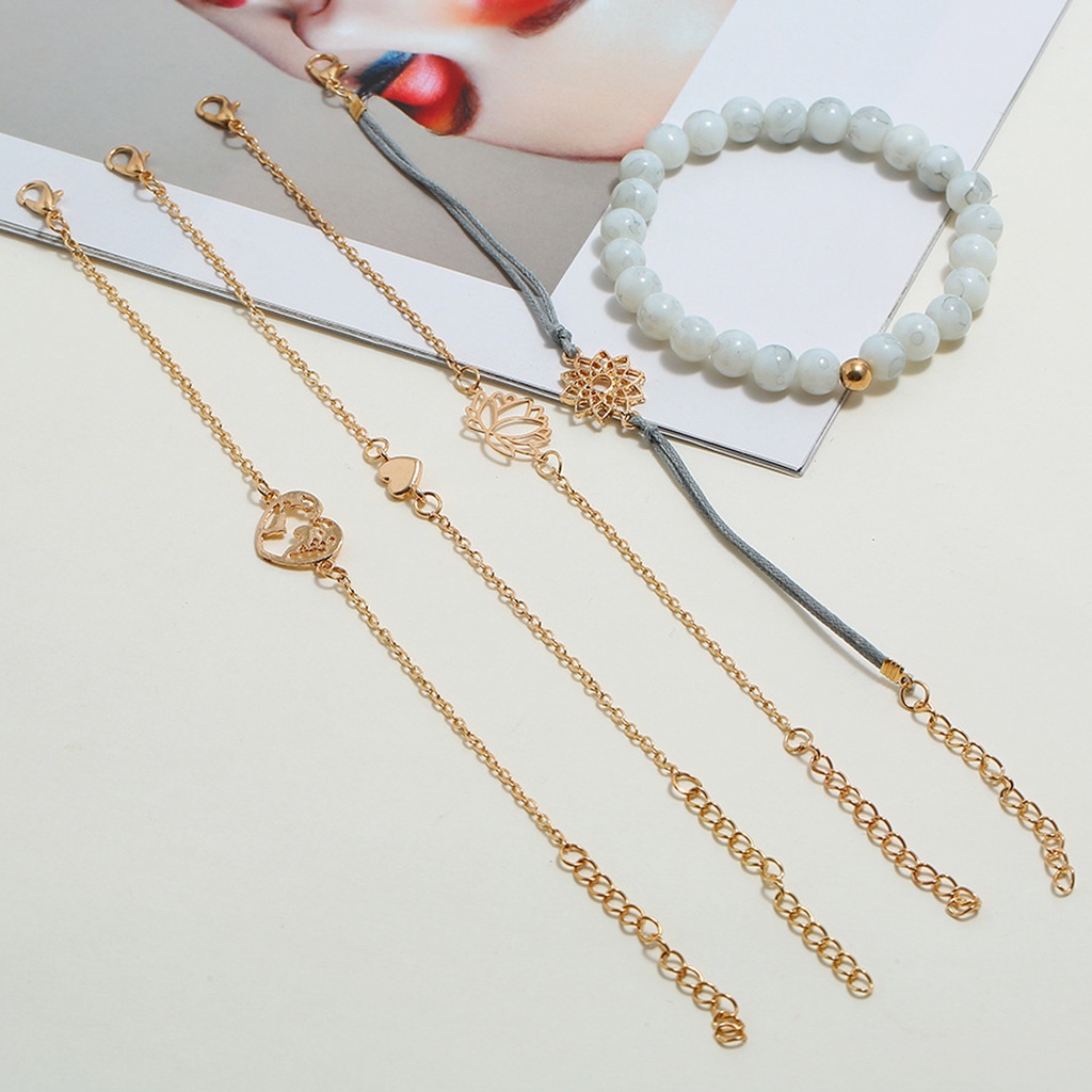 Hu Hu Hu Hu Hu Alat Bantu Pasang Kacamata♡ 5pcs Gelang Tangan Wanita Desain Bunga Teratai Hollow Adjustable Untuk Pesta