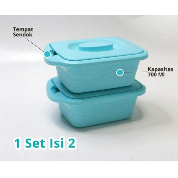 Kotak Makan Bento Calista Lotus Square Set 2pcs / Lunch Box Calista / Tempat Bekal Makan