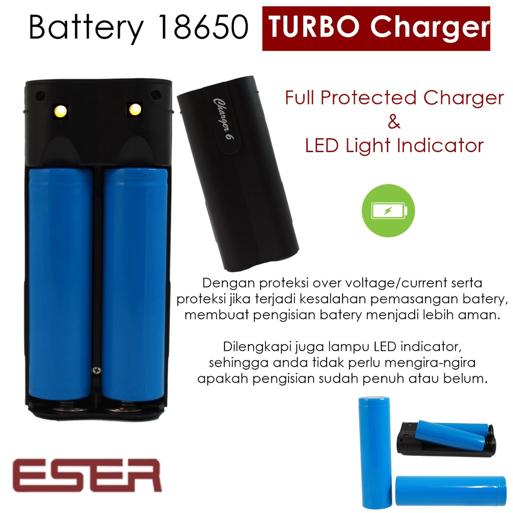 CHARGER 18650 + TEMPAT BATTERY ELEGANT EAGLE 6 untuk tipe BATERAI 18650 ( batre VAPOR VAPE )