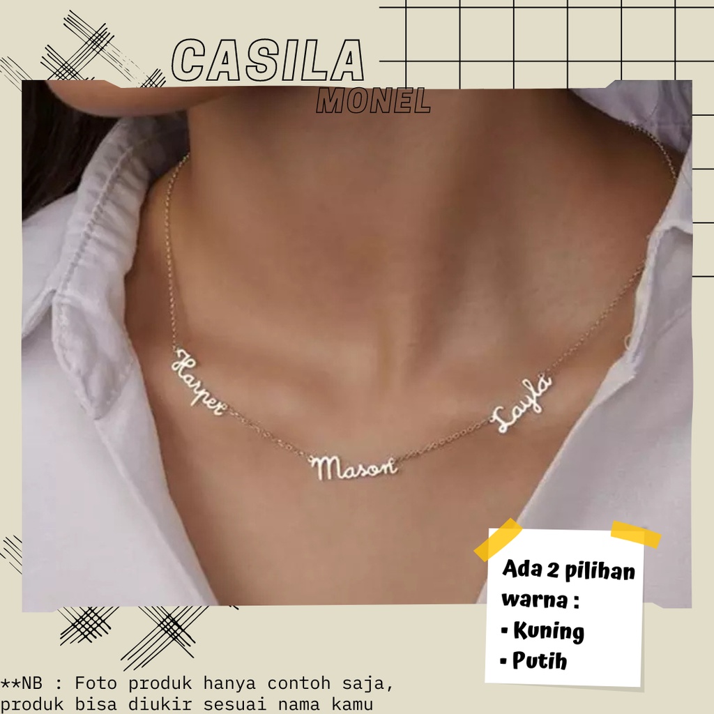 Zedd Jewelry - Kalung Titanium Custom Nama - seri dengan 3 Nama Couple