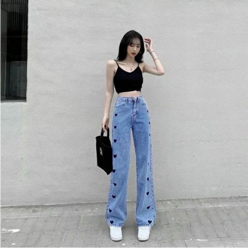 Highwaist kulot jeans love wanita /kulot love