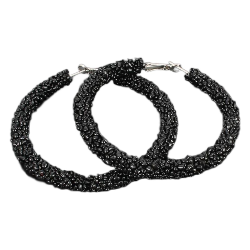 Anting Hoop 925 Sterling Silver Hias Cubic Zirconia Warna Hitam Untuk Wanita