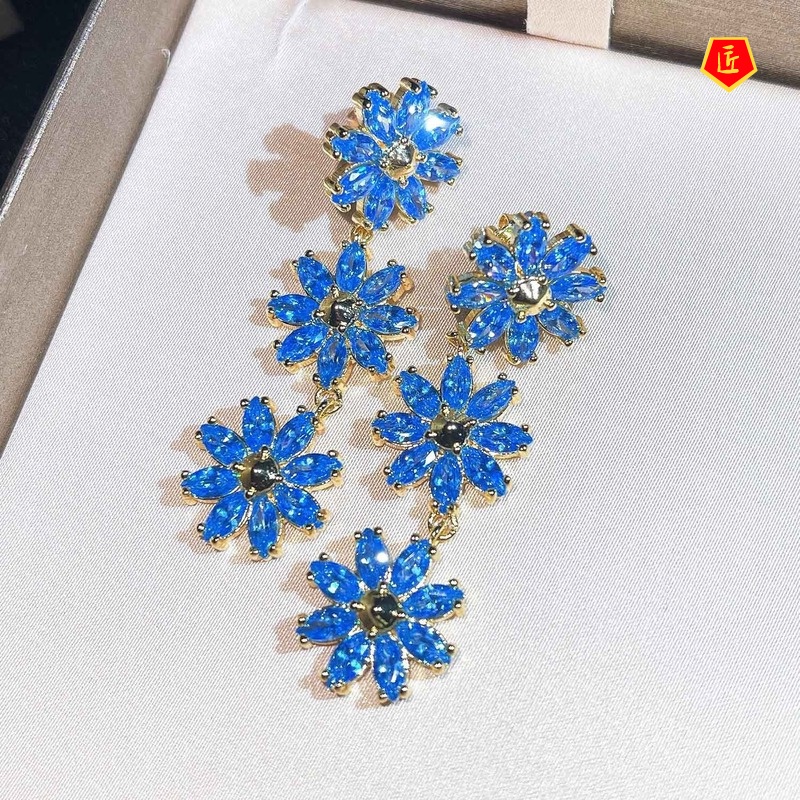 [Ready Stock]Long Sweet Sapphire Flower Earrings