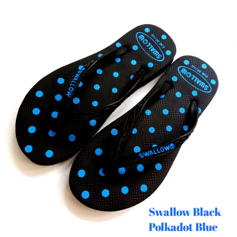 Sandal Jepit Karet Wanita Swallow Black Polkadot Original