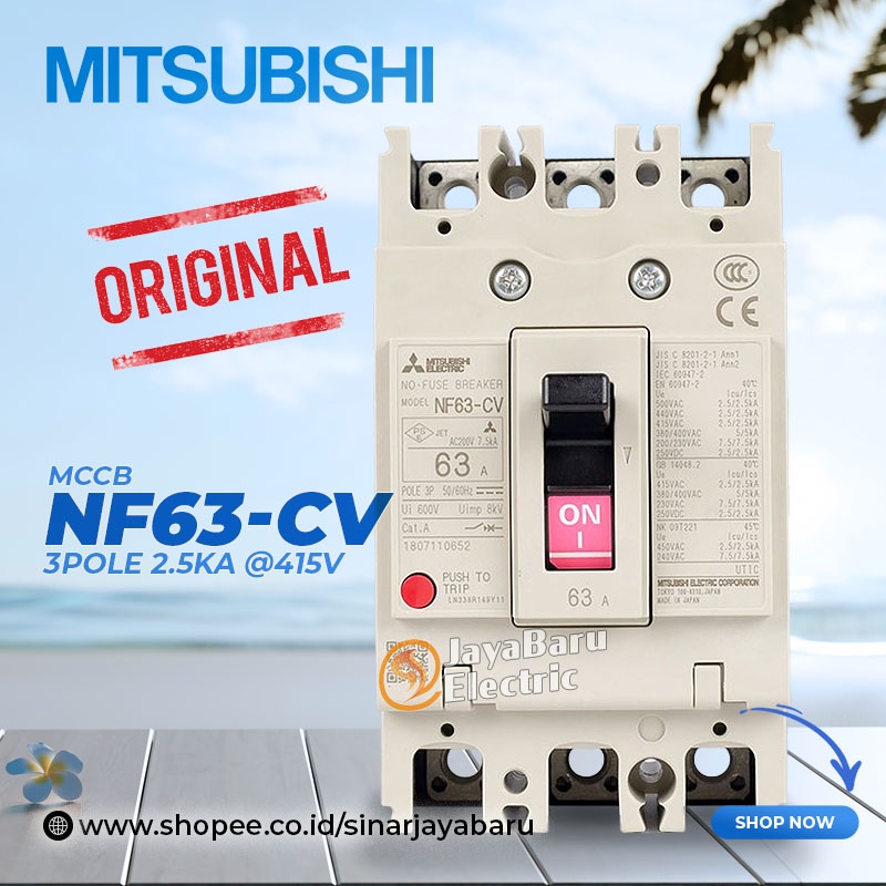 MCCB NFB MITSUBISHI NF63-CV NF63CV 3P 16A 20A 25A 32A 40A 50A 63A