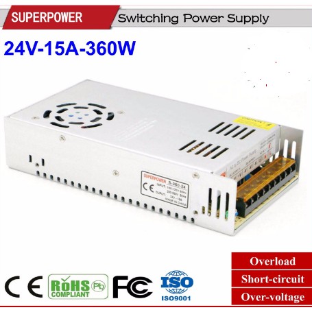 power Supply Adaptor PSU Switching JARING LED 24V 15A 24 V 15 A Kipas Fan