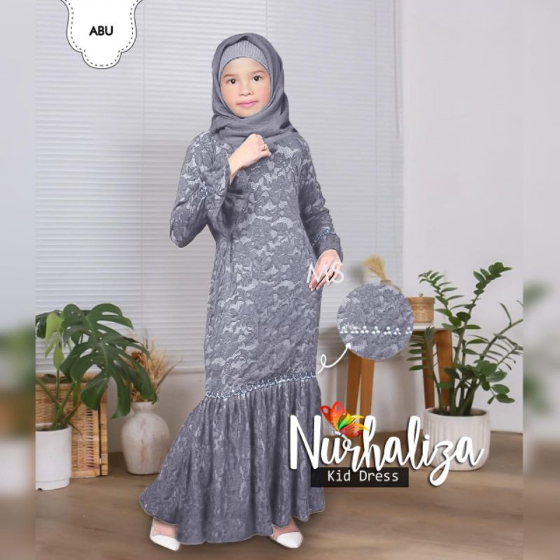 DRESS NURHALIZA KID ANAK MUTIARA, BRUKAT, FURING, GAMIS HIJAB MUSLIM, DRESS MAXY