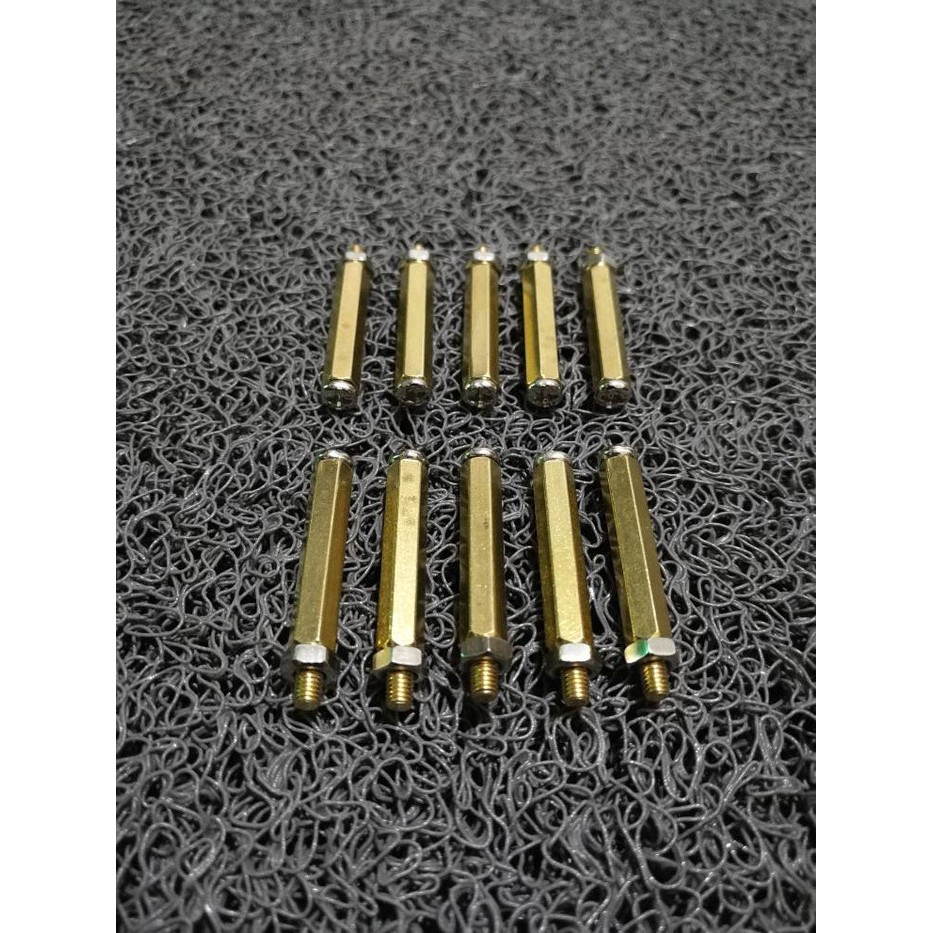 spacer tiang pcb M3 25 + 6mm kuningan termasuk baut dan mur