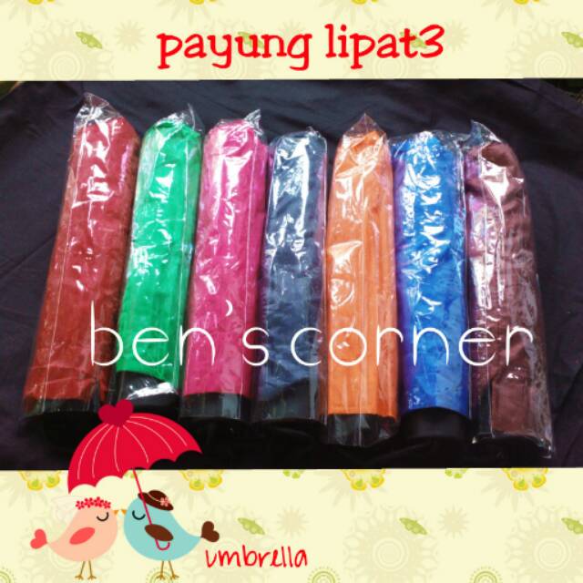 Payung Lipat 3, Polos Rangka Anti Angin