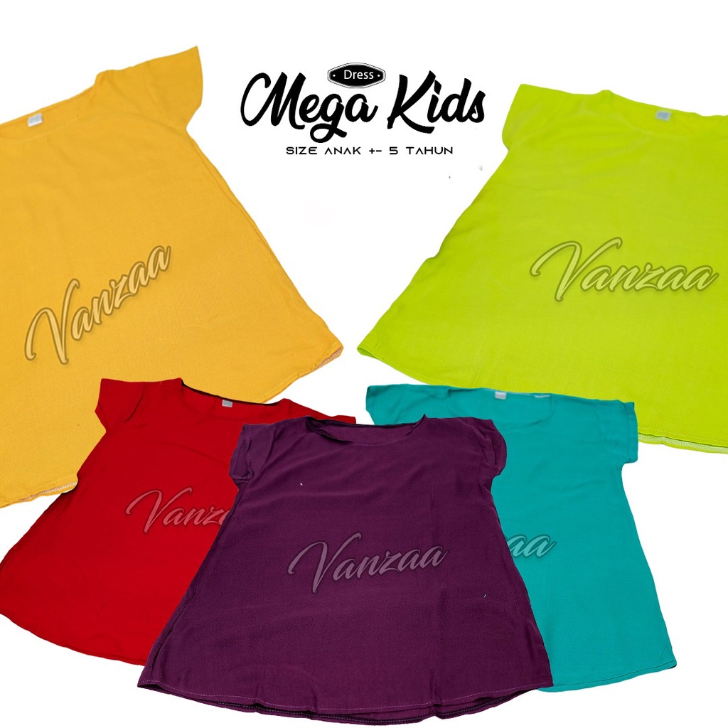 DASTER ANAK PEREMPUAN DRESS MEGA POLOS ANAK BY VANZAA COLLECTION ORI BALi