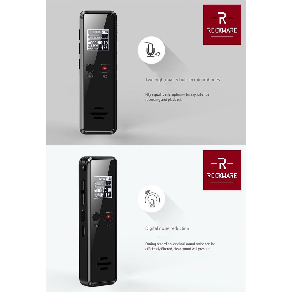 ROCKWARE RW-AVR03- Professional Audio Voice Recorder 8GB - 1536Kbps