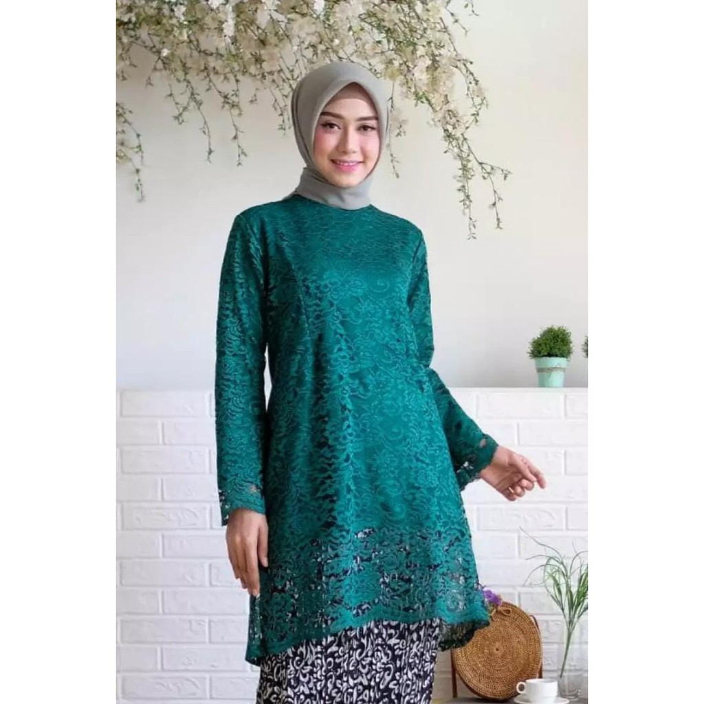 (ATASAN KEBAYA)KEBAYA TUNIK BROKAT VARIAN HIJAU