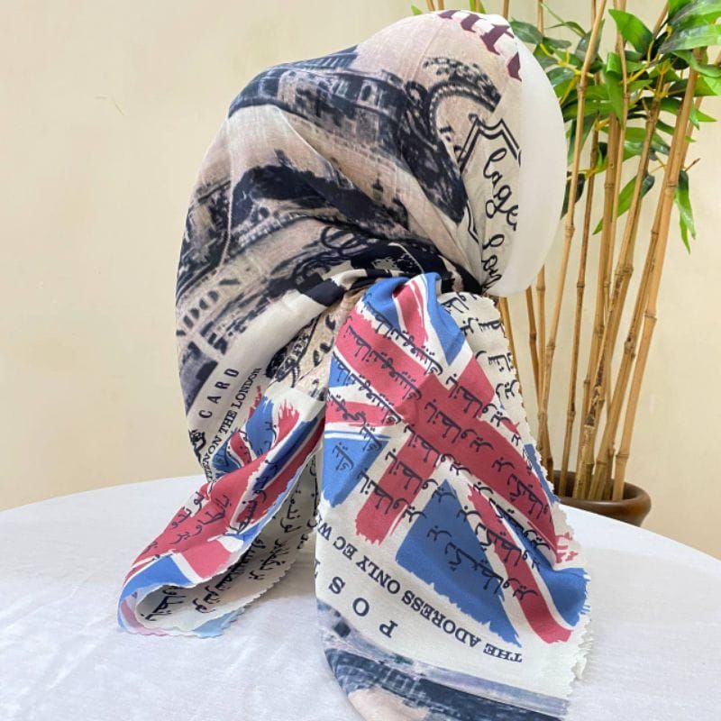 Kerudung Segi empat Motif Koran Arab Bahan Voal Premium Sublime Lassercut
