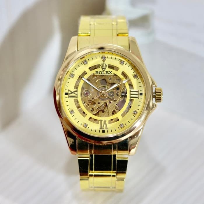 Jam Tangan Rolex Automatic Pria Gold - 3 Pilihan Warna Model Romawi