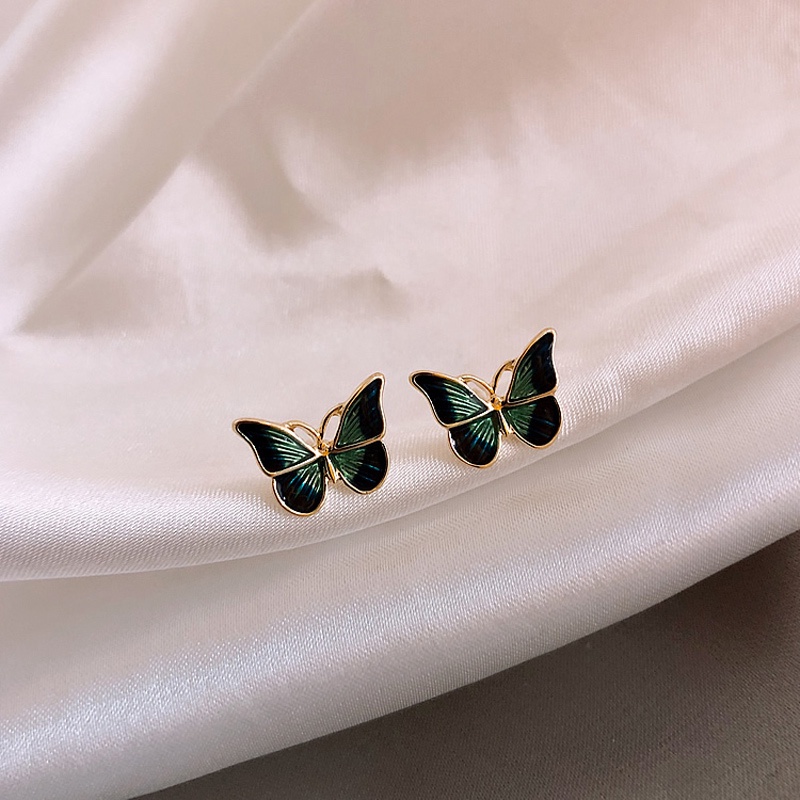 Anting Bentuk Kupu-Kupu Kecil Bahan 925 Silver Gaya Retro Untuk Wanita