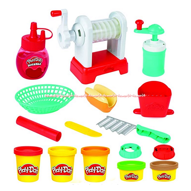 Play-doh Kitchen Creation Spiral Fries Playset Mainan Lilin Playdoh Membuat Berbagai Bentuk Kentang Dengan Saos Krim Mainan dengan Cetakan Play doh