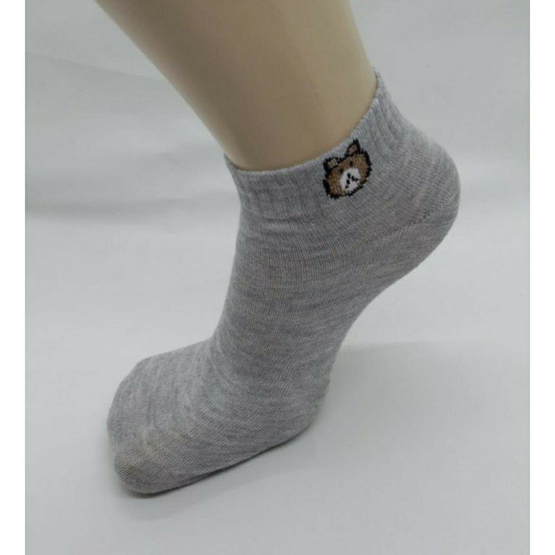 kaos kaki motif beruang pendek mata kaki wanita dewasa / kaos kaki angkle motif bear murah-Abu muda