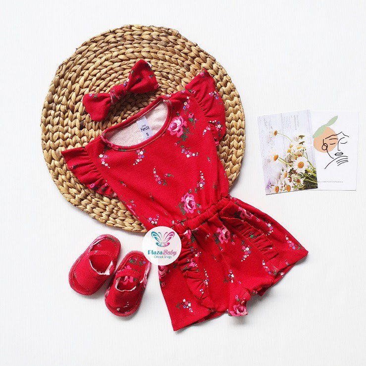 Plazababyku MX JUMPSUIT JESSICA SANDALS setelan bayi motif bunga yang lucu free headband + sandal