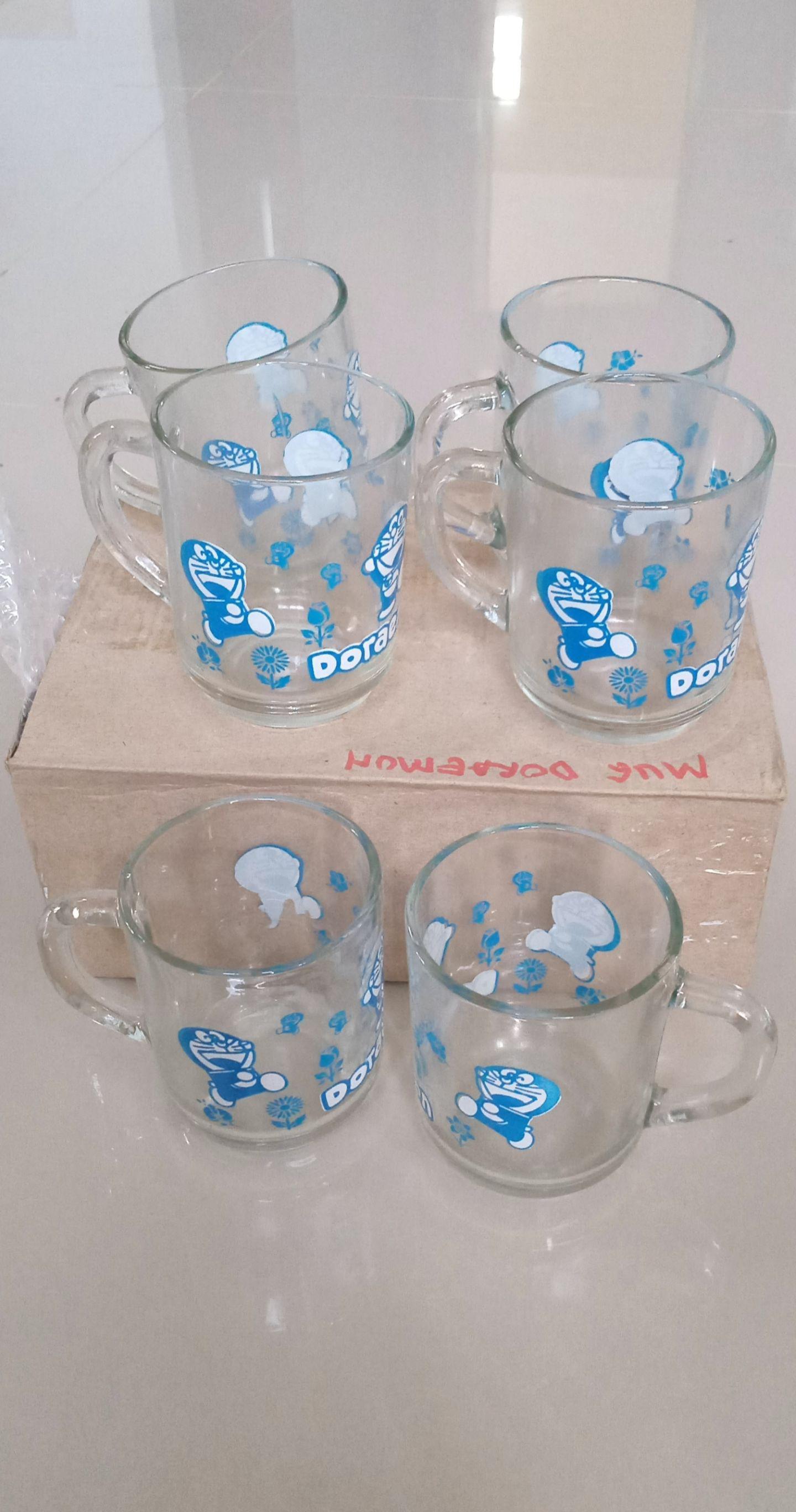 Set 6 Pcs - Cangkir Kaca Doraemon - Mug Set - Elegan Terlaris Termurah - Promo Diskon