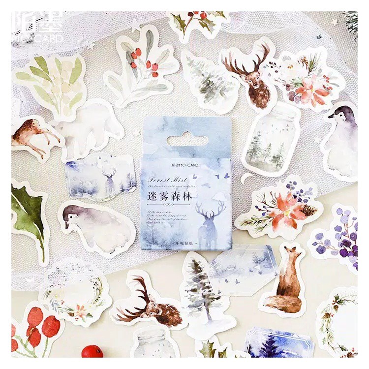 

45 PCS/BOX STIKER KERTAS TEMA MUSIM DINGIN WINTER STICKERS BULLET JURNAL LUCU MURAH DIY DIARY