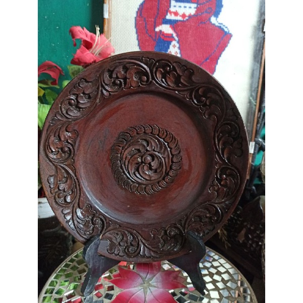 Piring Kuno ukiran Antik melamine tua rare langka diameter 34cm