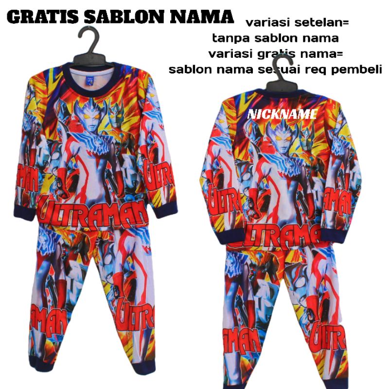 setelan baju ultrama /baju tidur piyama anak laki laki gambar ultraman full printing size 2-12thn