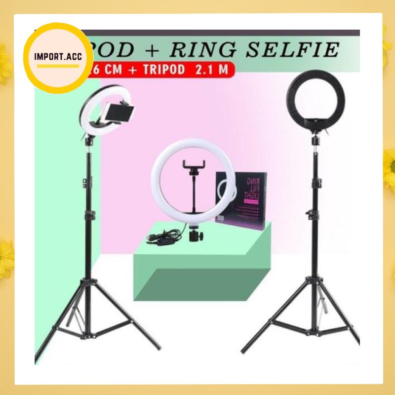 Paket Ringlight Tripod Tiktok 26 CM + Light Stand Tripod 2M  Beuty Vlogger [import]